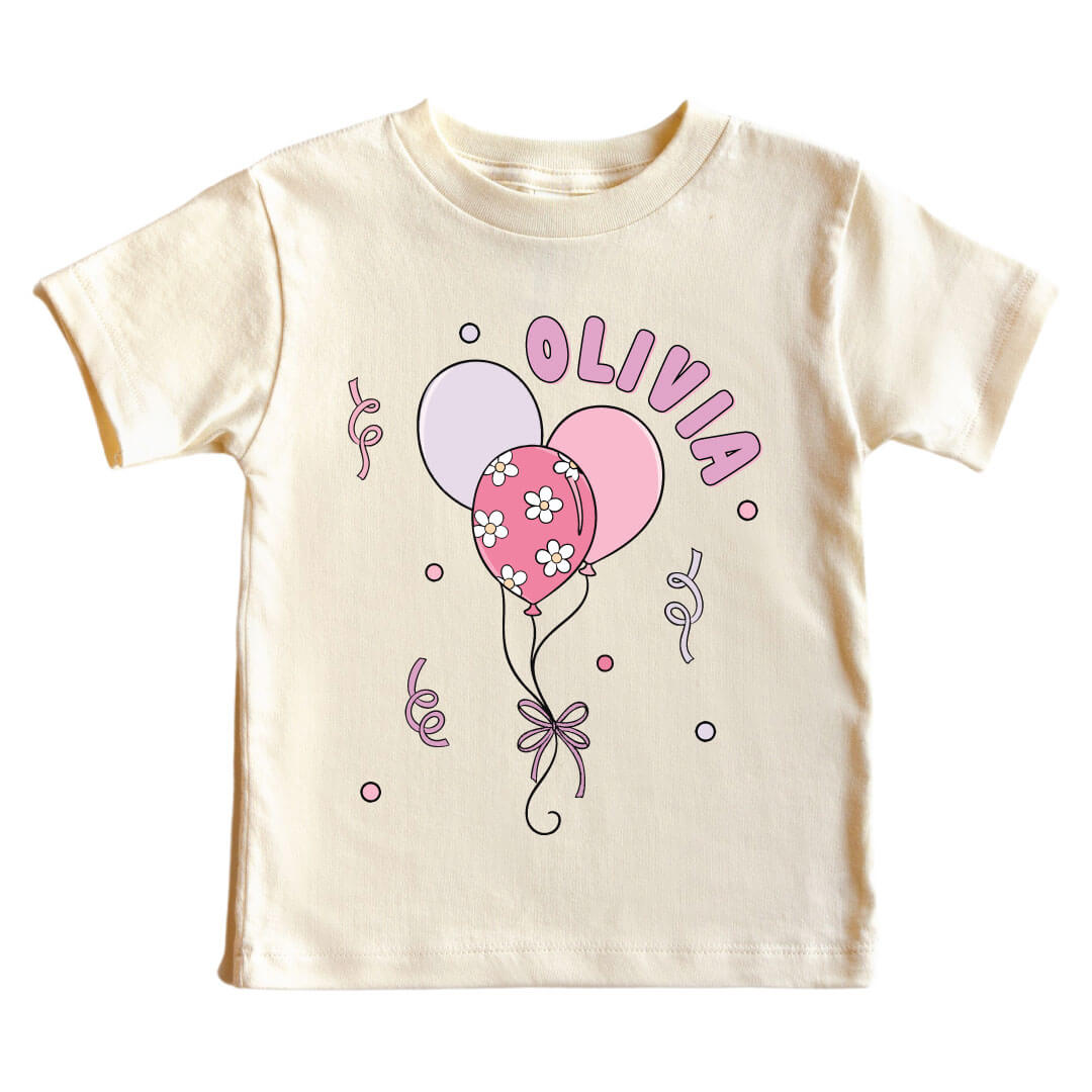 pink balloon personalized kids graphic tee