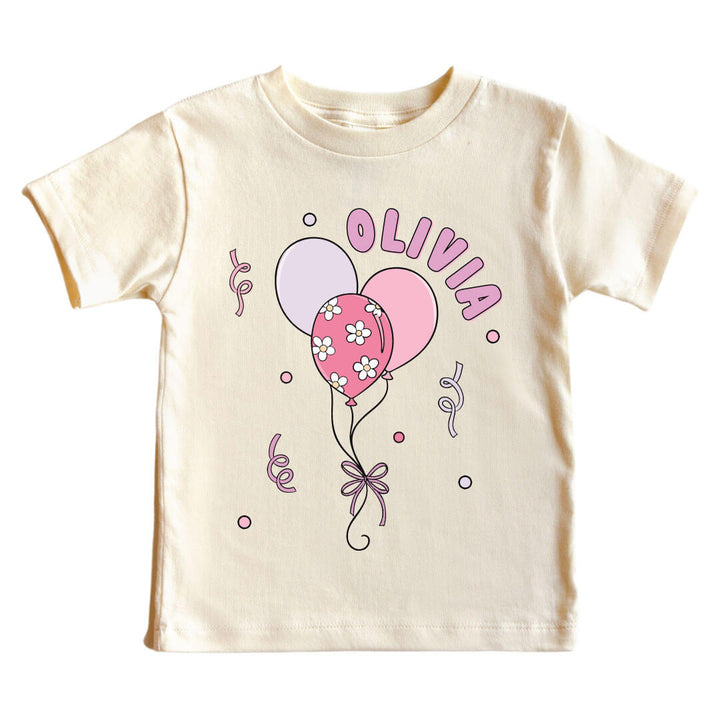 pink balloon personalized kids graphic tee