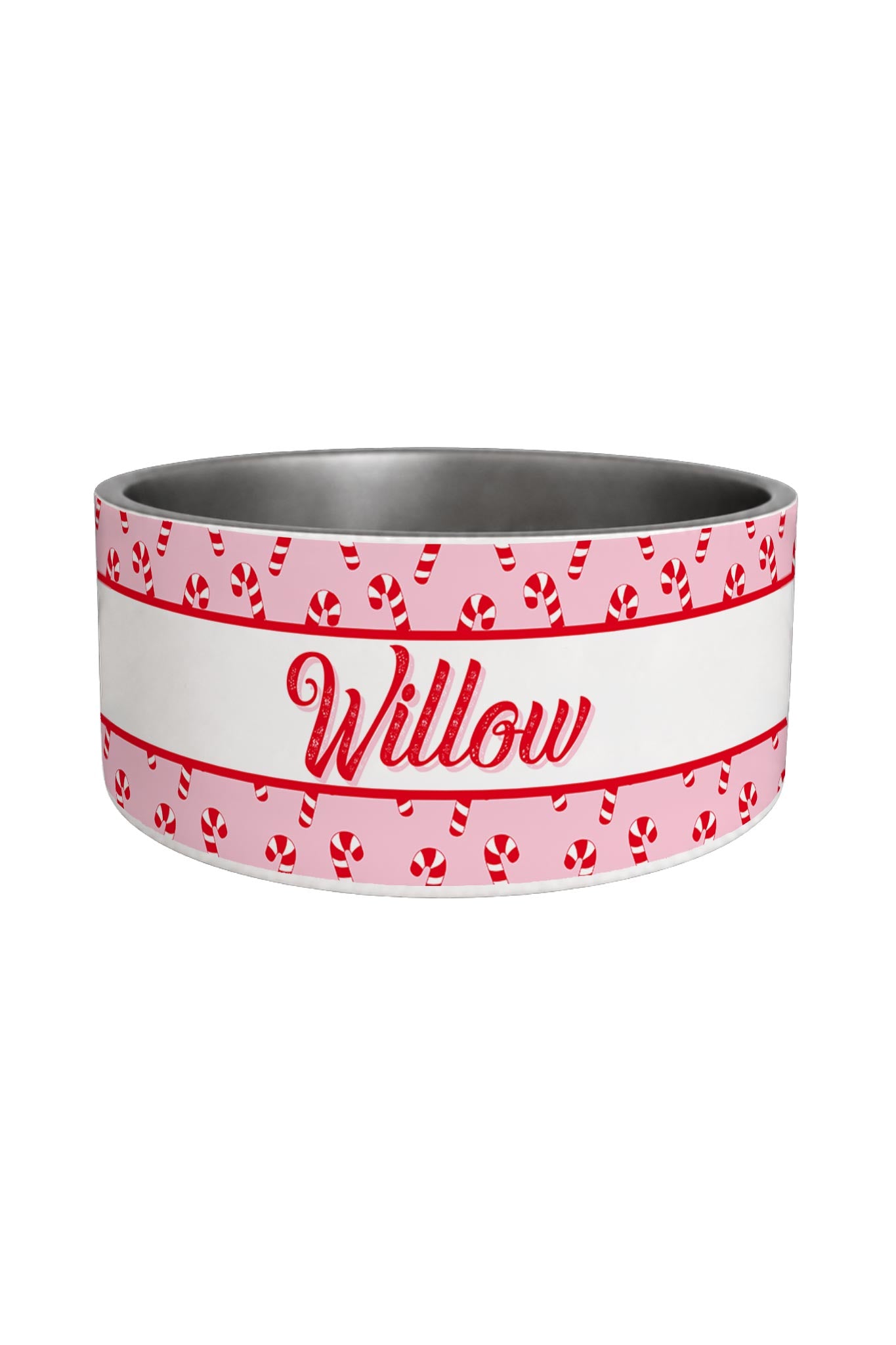 Personalized Christmas Pet Bowl | Peppermint Stroll Pink