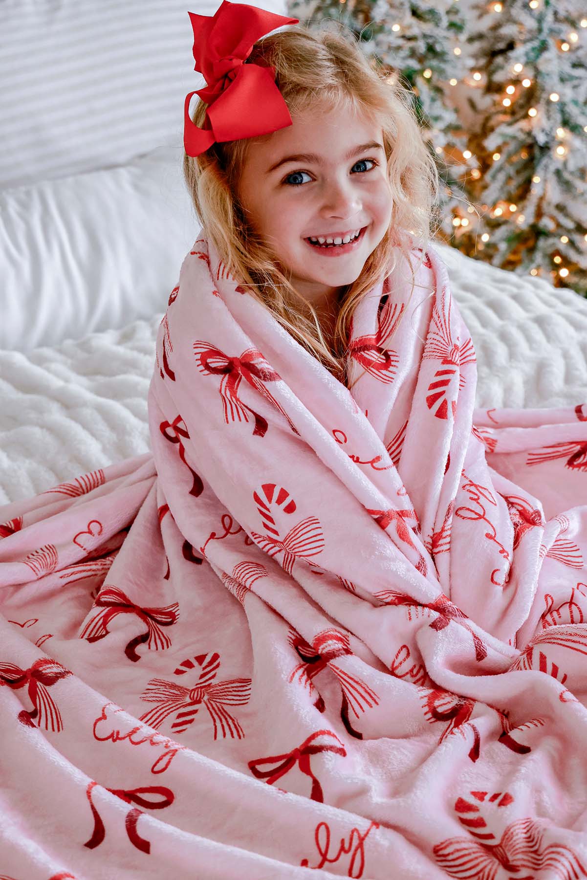 Personalized Christmas Blanket | Peppermint Bows