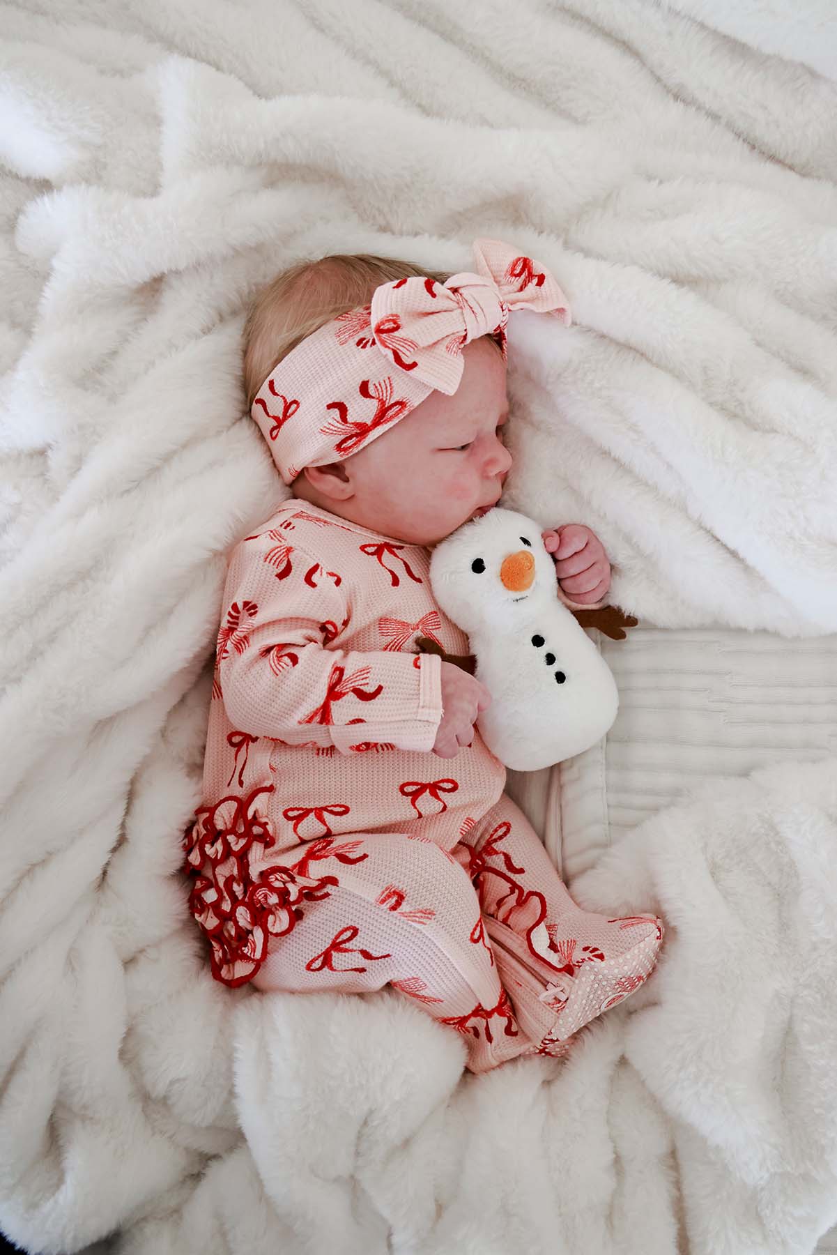 Christmas Bamboo Waffle Ruffle Zipper Footie | Peppermint Bows