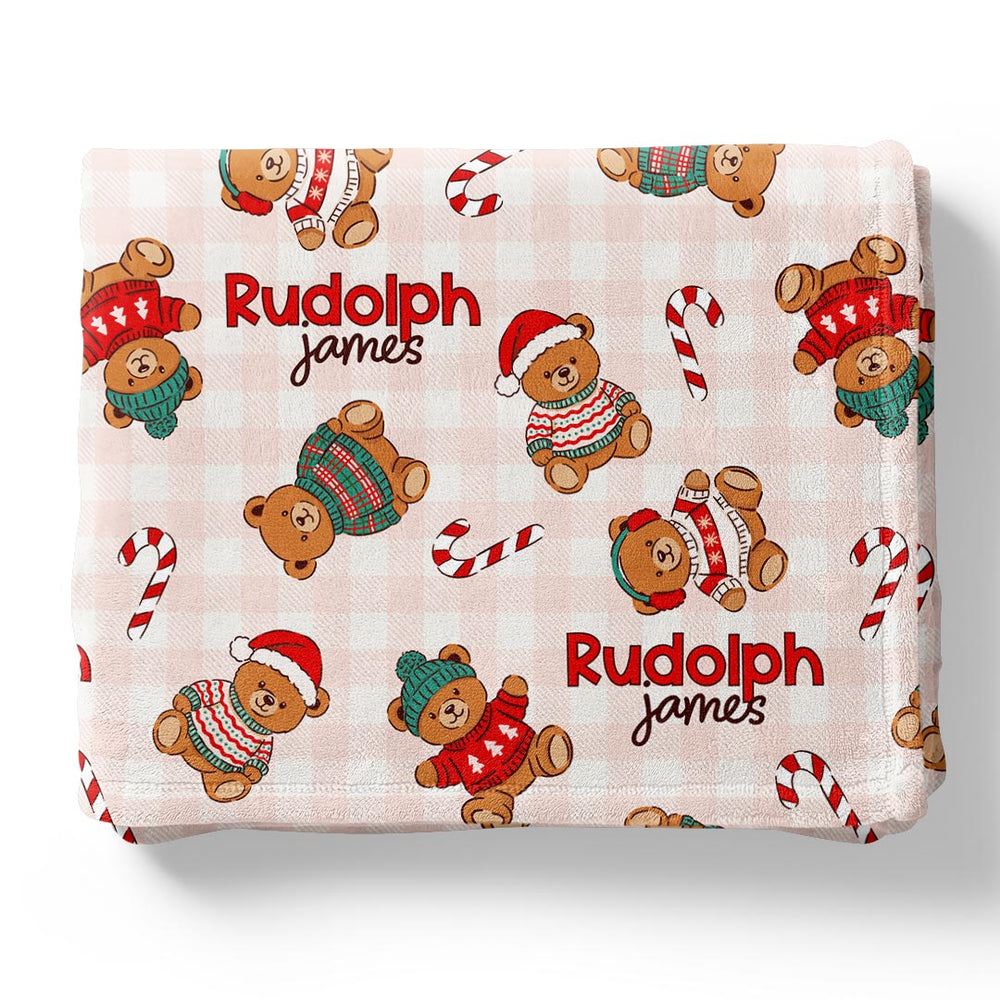 christmas teddy bear personalized kids blanket 