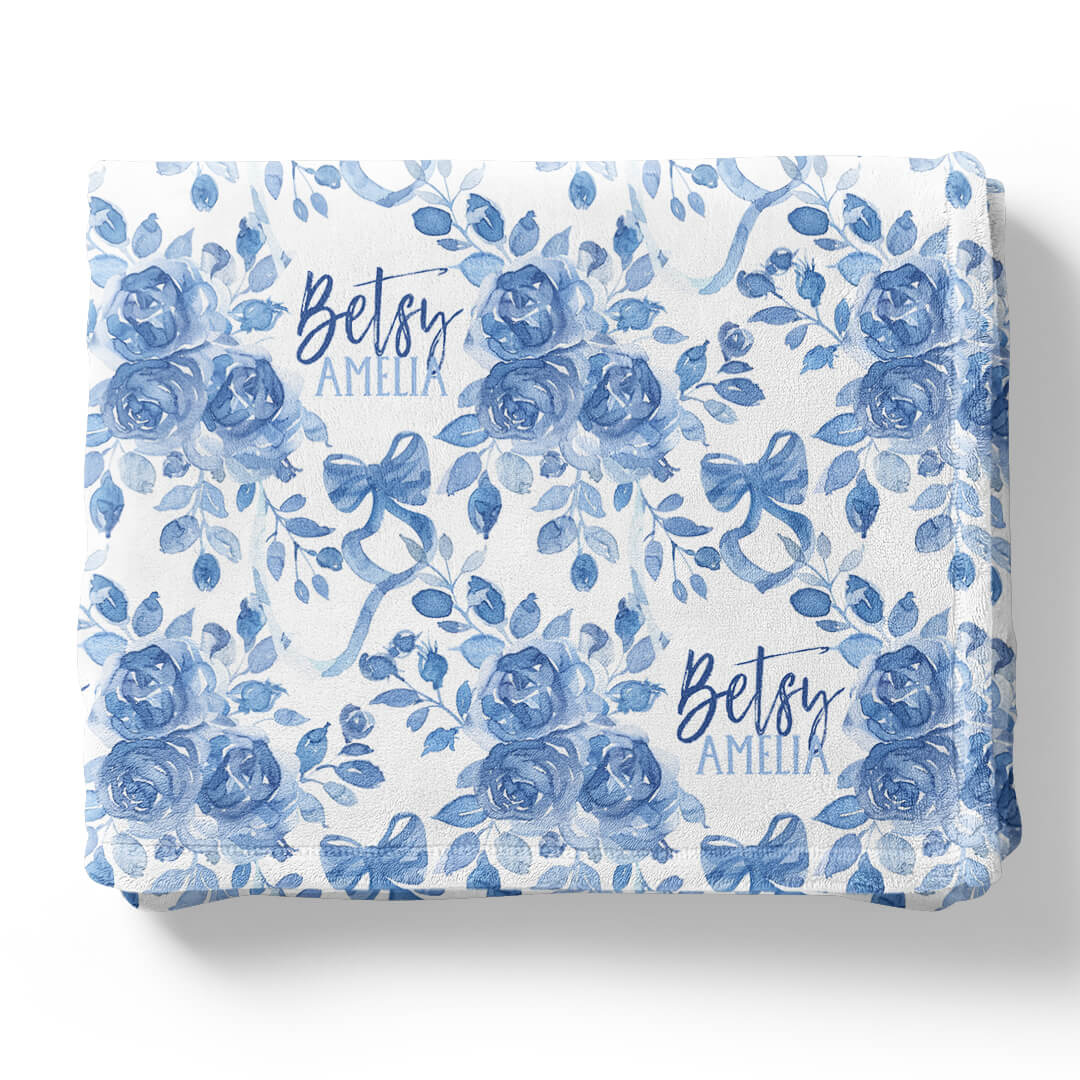 blue floral personalized blanket for girls 