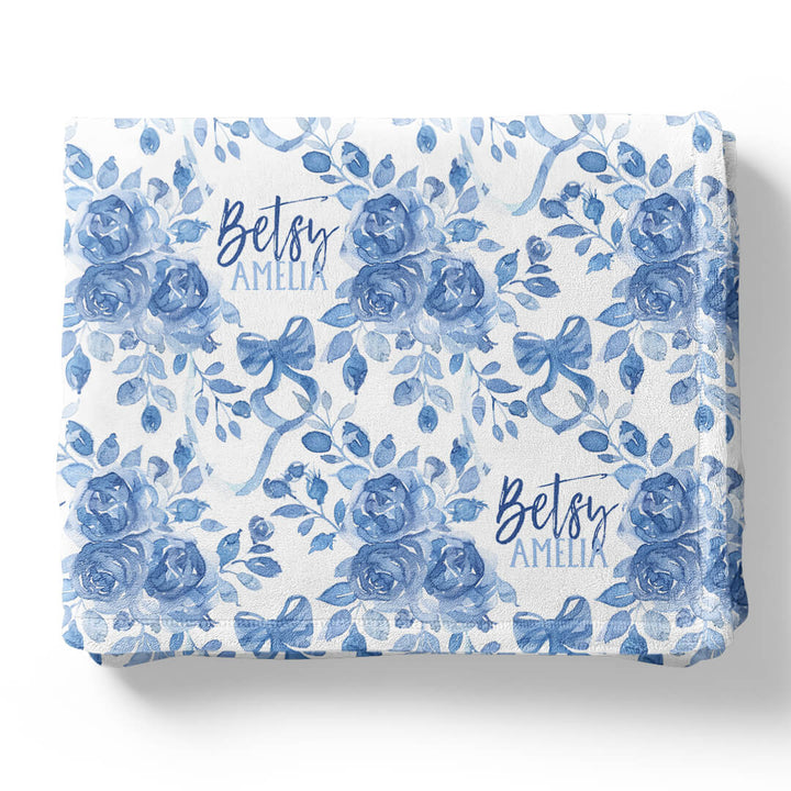 blue floral personalized blanket for girls 