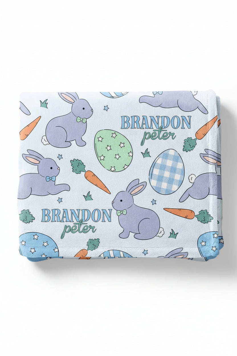 blue easter personalized kids blanket 