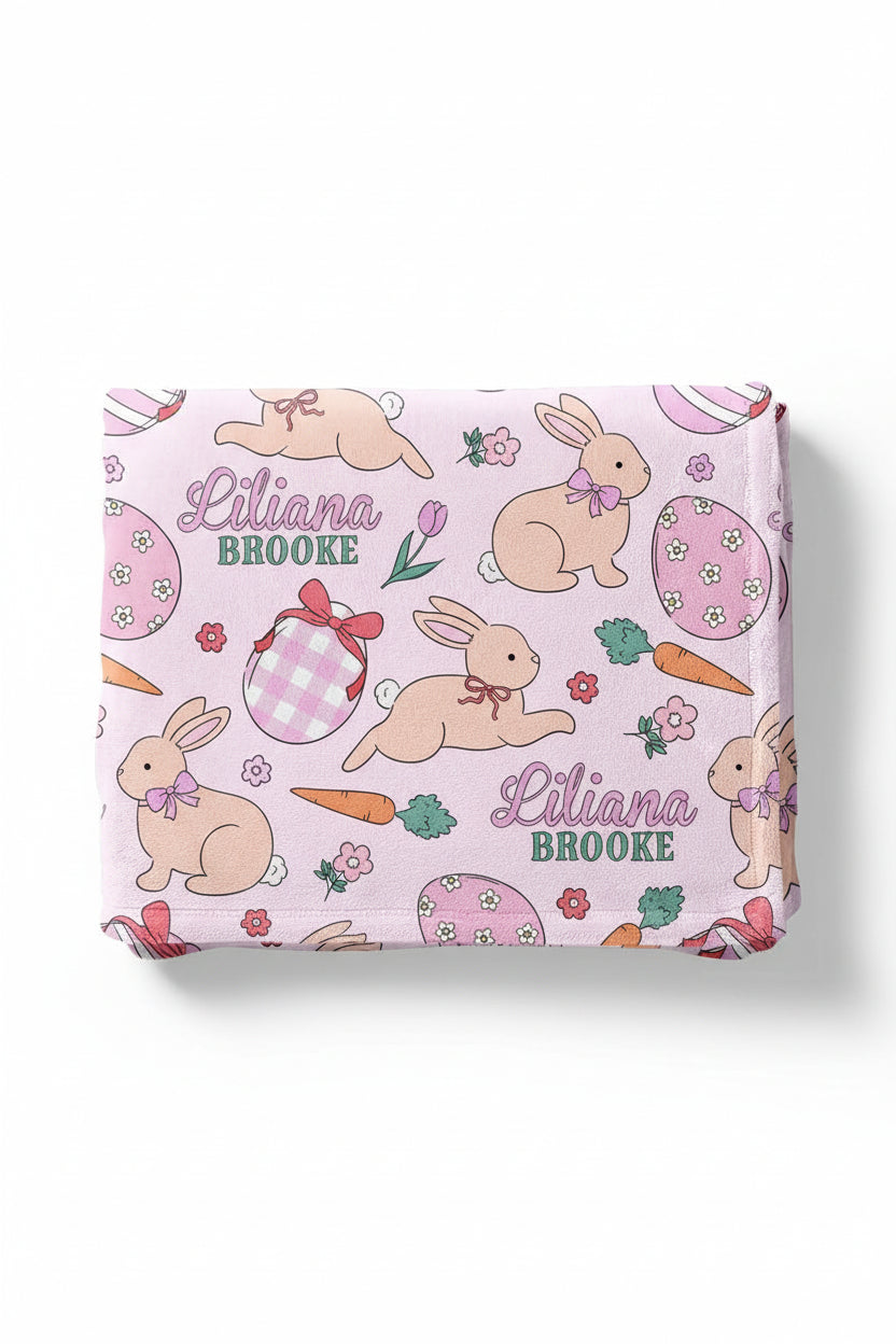 pink easter personalized blanket for girls 