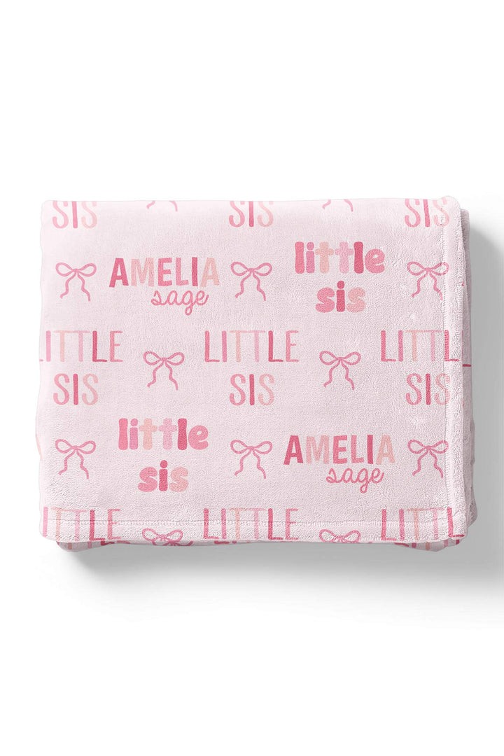 little sis pink personalized blanket for girls 