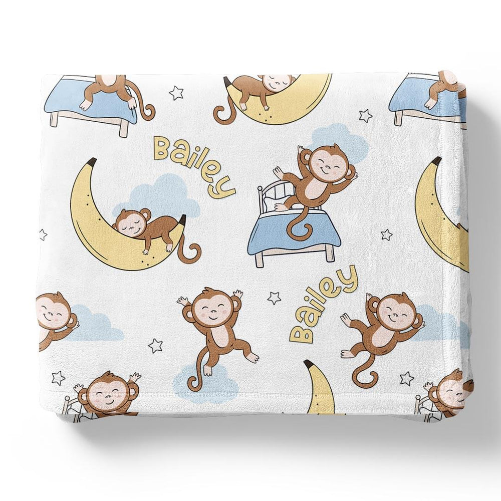 monkey see, monkey snooze personalized blanket for kids 