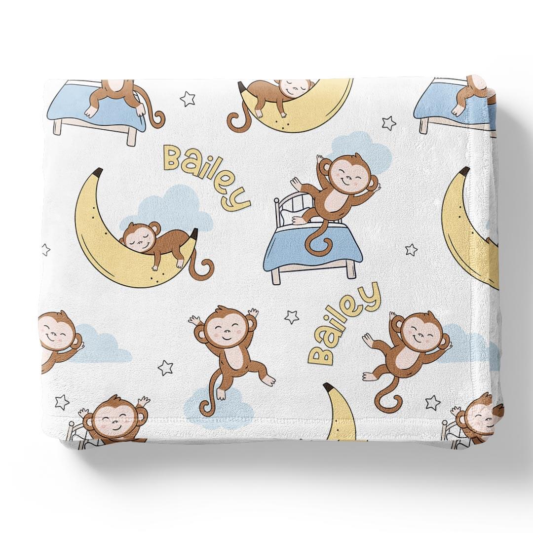monkey see, monkey snooze personalized blanket for kids 