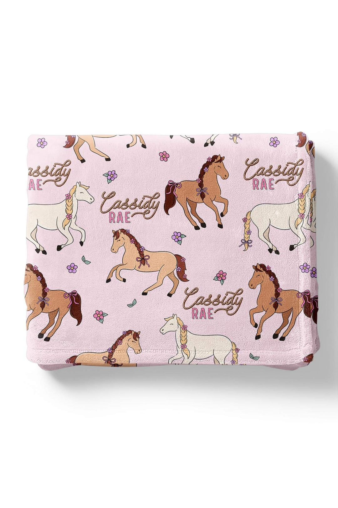 girly pony and flower personalized blanket for girls 