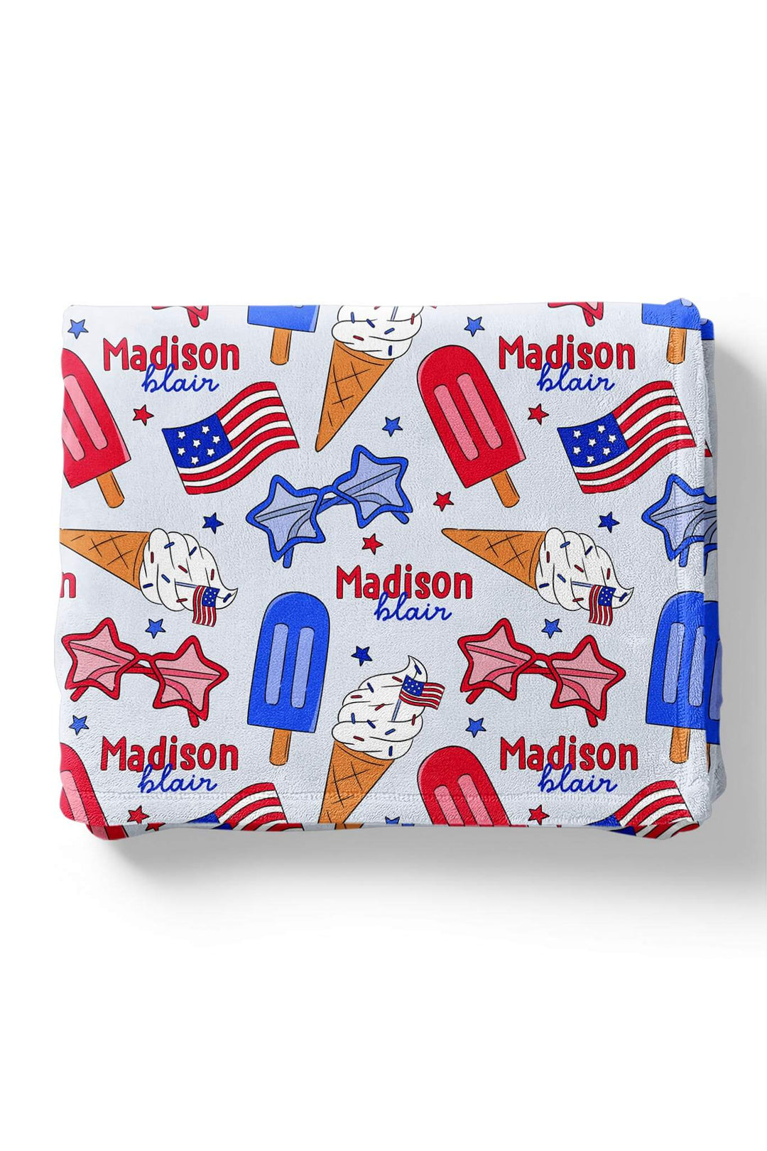caden lane personalized patriotic kids blanket in red white and cool - 4th of july monogram gift