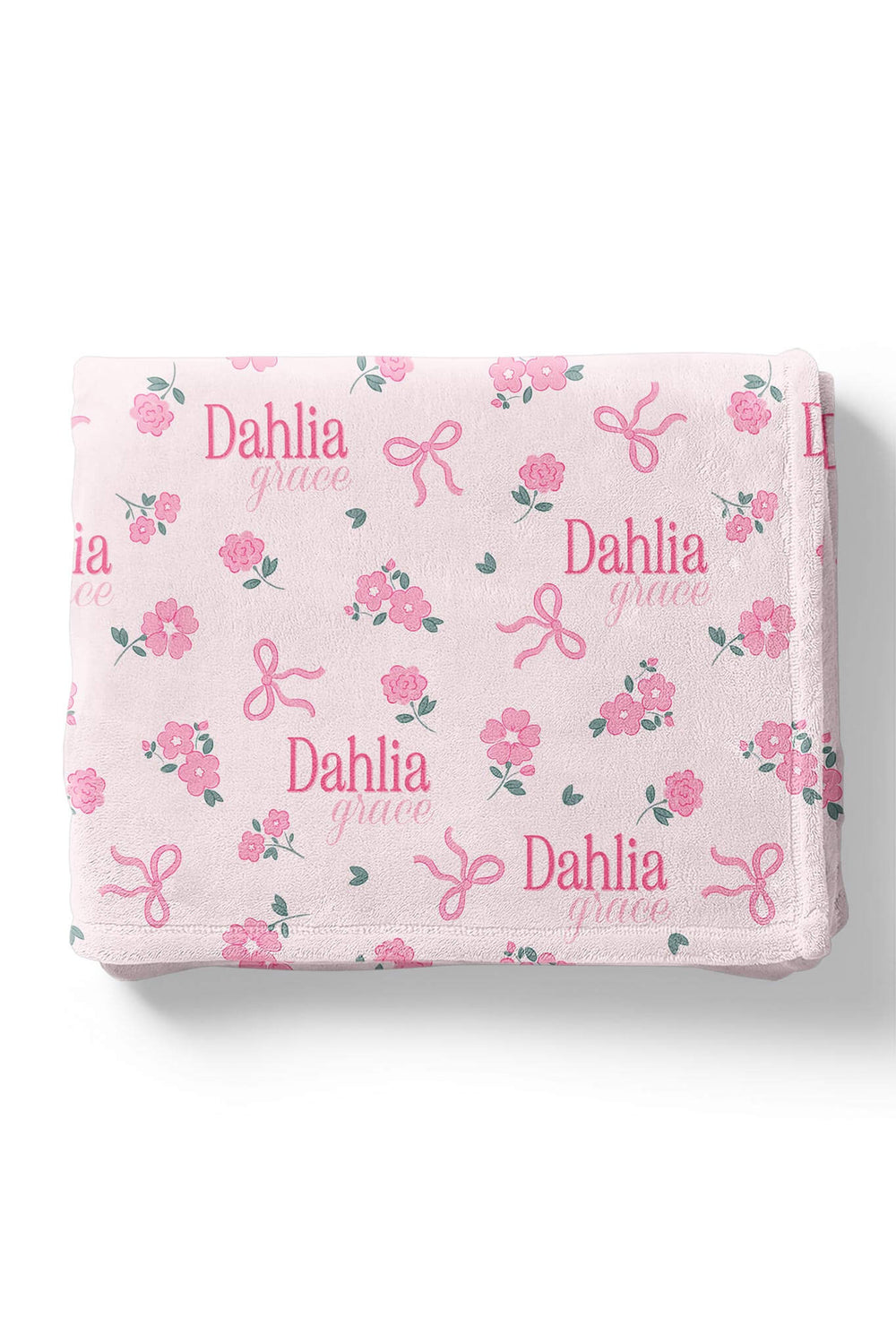personalized flower and ribbon pink minky blanket for girls 