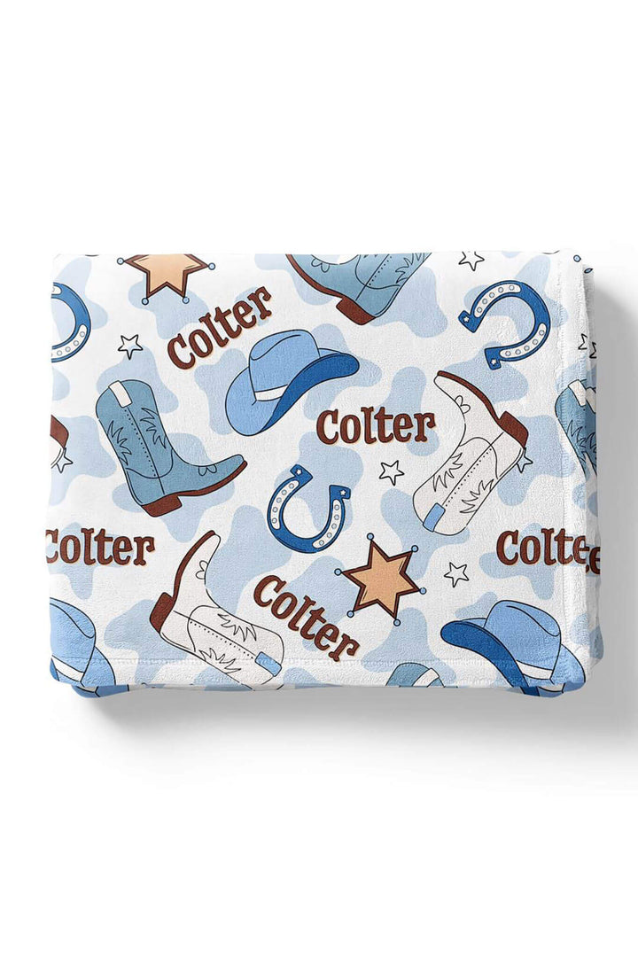 blue rodeo themed personalized blanket for kids 