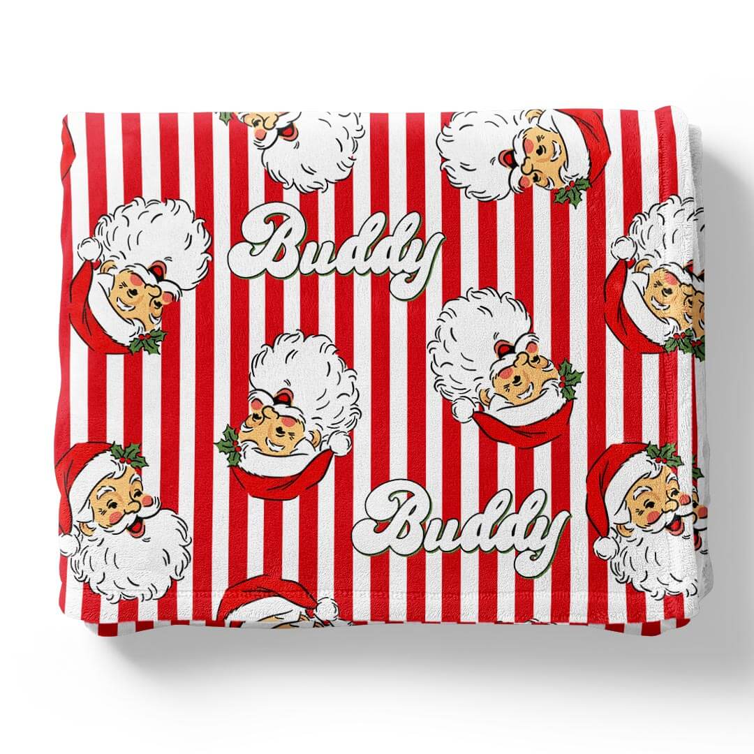 Folded Santa Claus Lane Personalized Kids Blanket flat lay