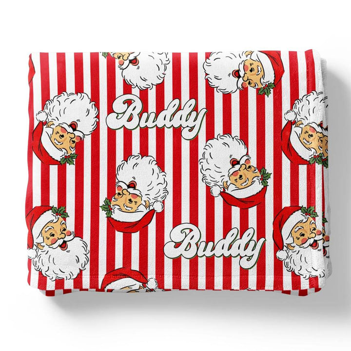 Folded Santa Claus Lane Personalized Kids Blanket flat lay