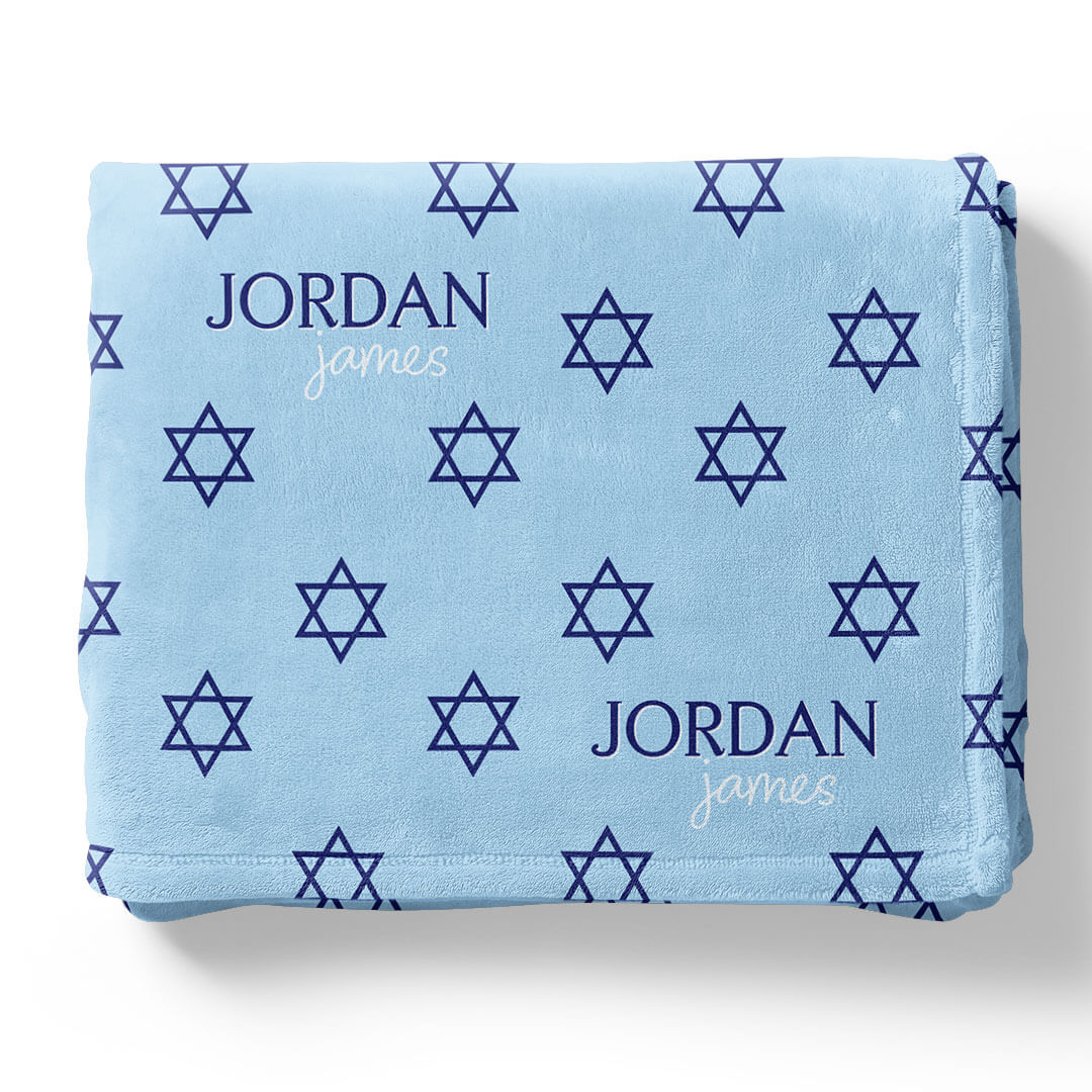 blue personalized blanket for kids with stars of david