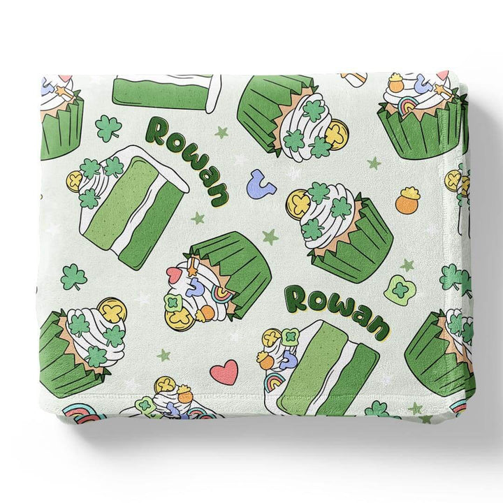 green cake and cupcake personalized blanket for kids 