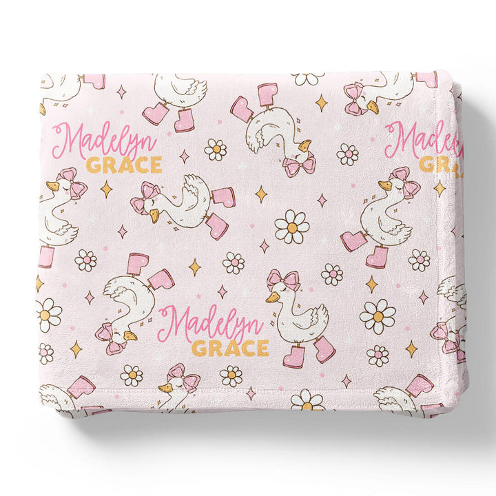 silly goose pink personalized kids blanket 