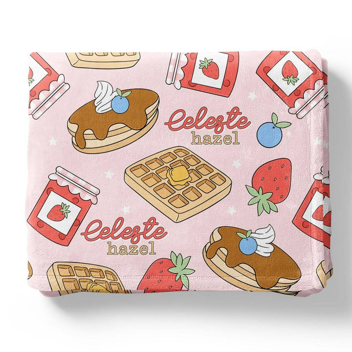 pink breakfast themed personalized blanket for kids 