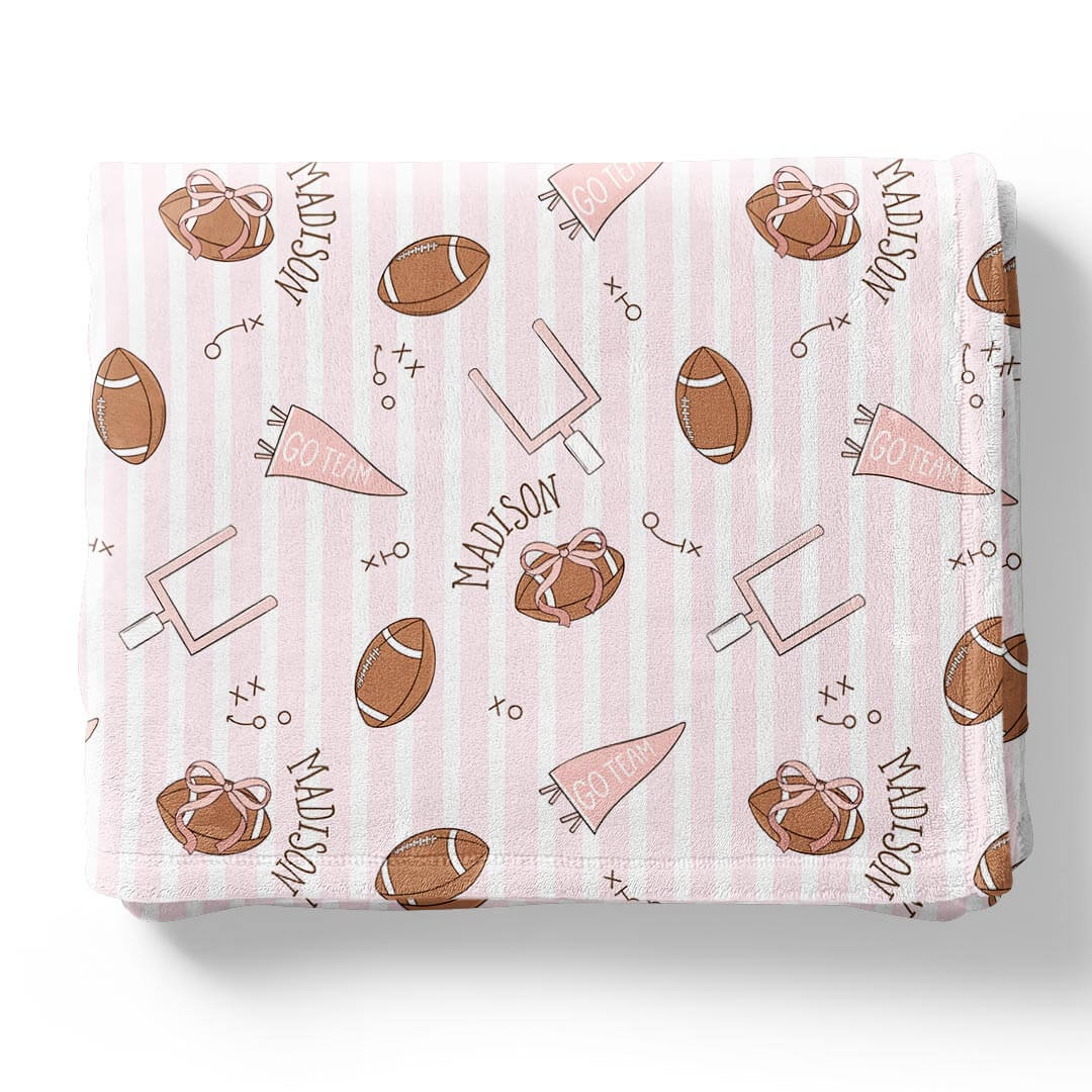 pink football personalized blanket for kids 