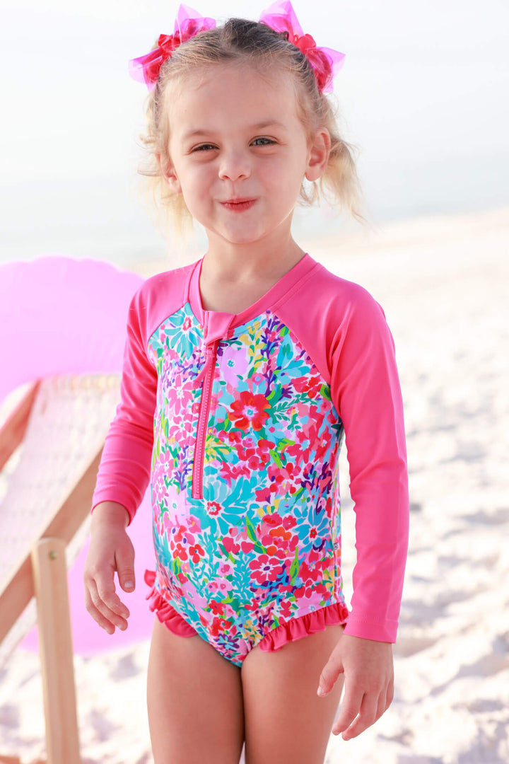 petal splash long sleeve rash guard with front zipper 