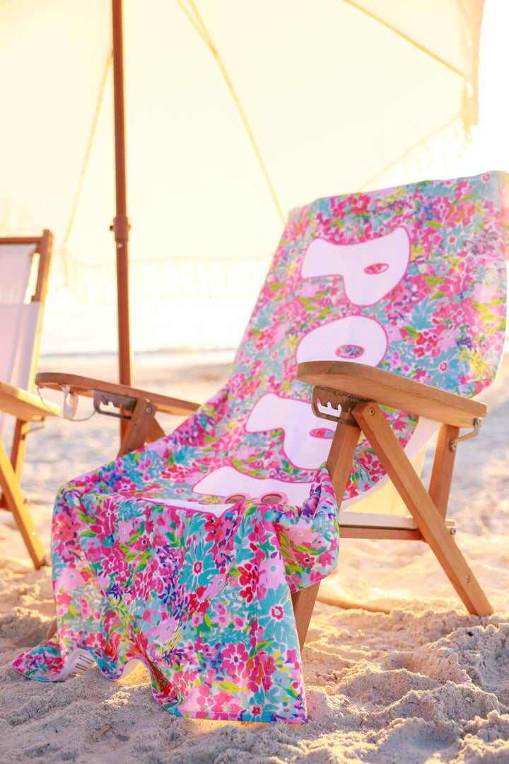 petal splash personalized towel on beach chair
