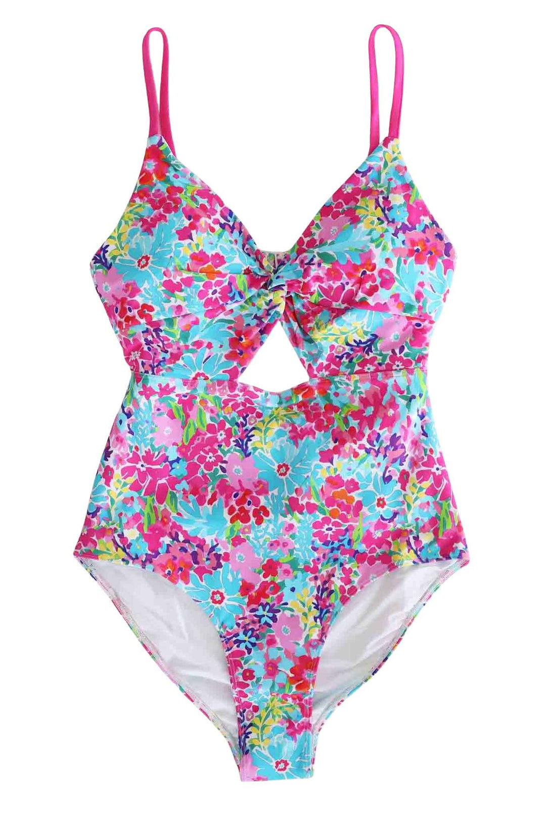 vibrant floral cutout one piece swimsuit for girls 