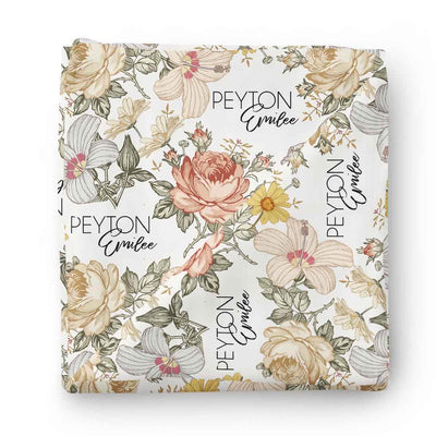 baby name swaddle blanket peyton's vintage floral
