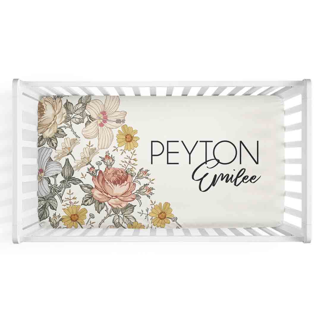 personalized crib sheet peyton's vintage floral 