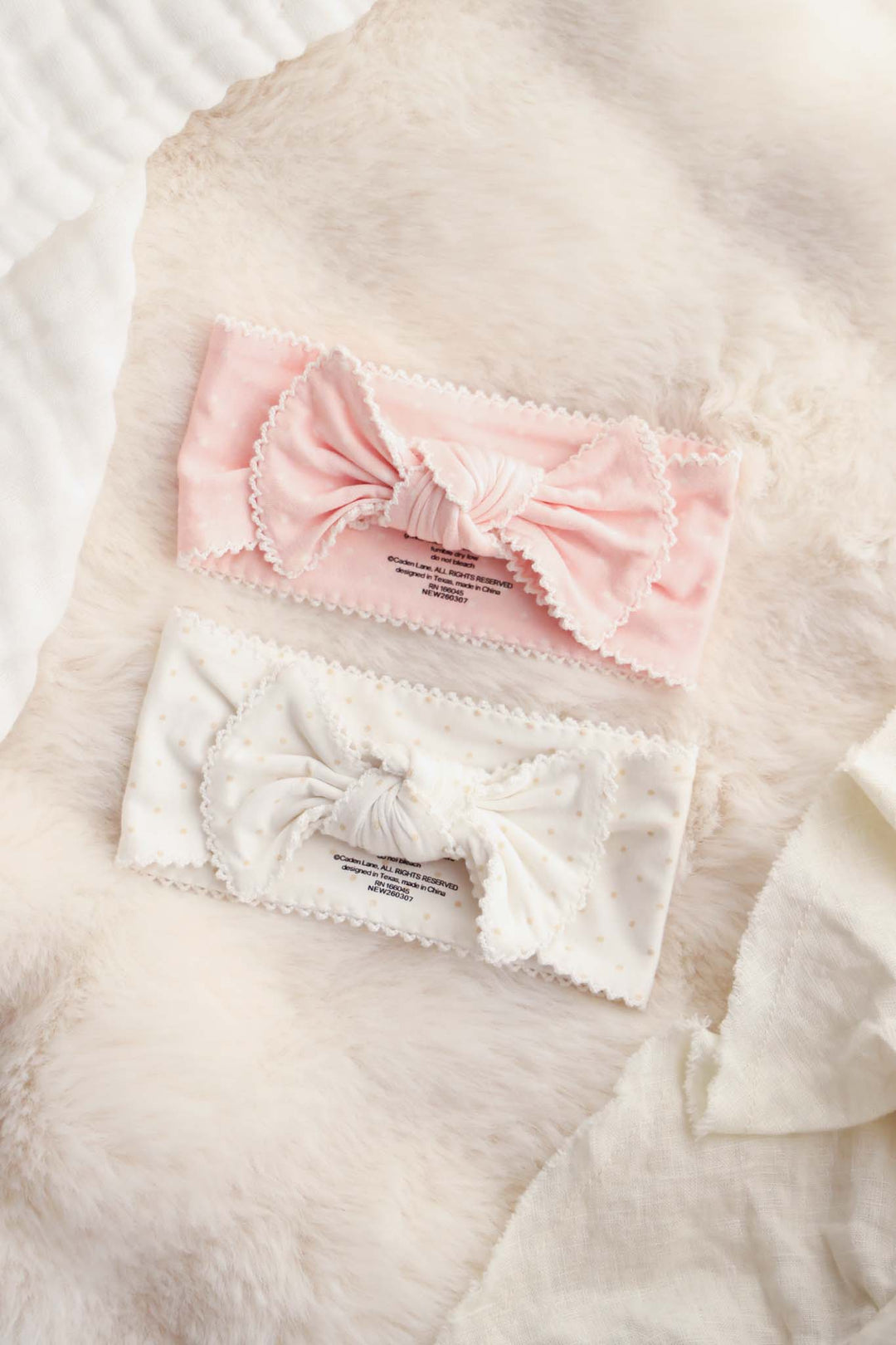 picot headwraps for baby girls in pink and taupe