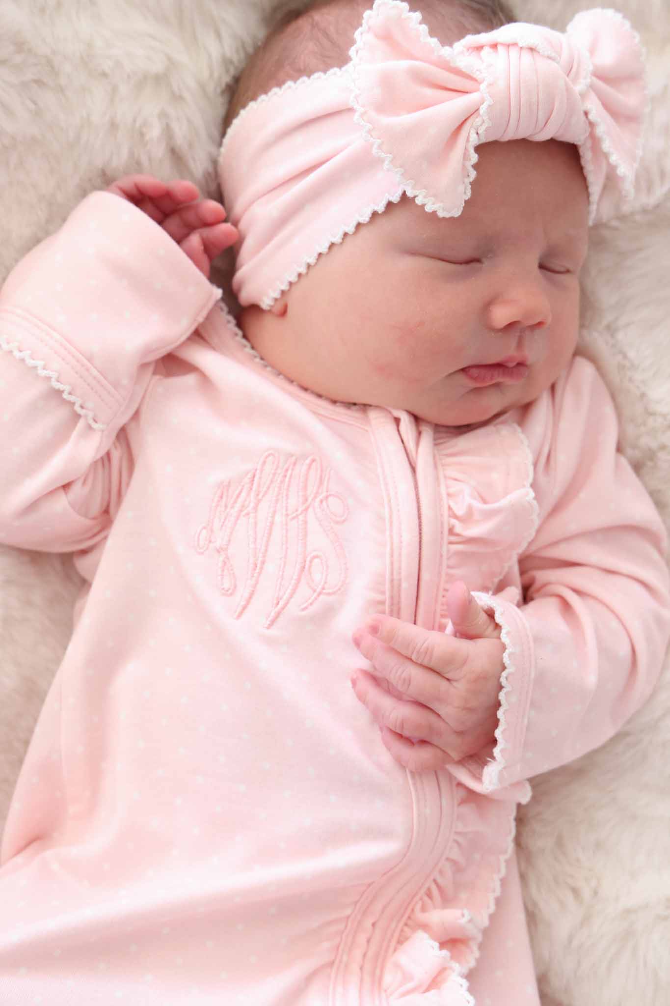 Picot Trim Bamboo Zipper Footie | Baby Pink