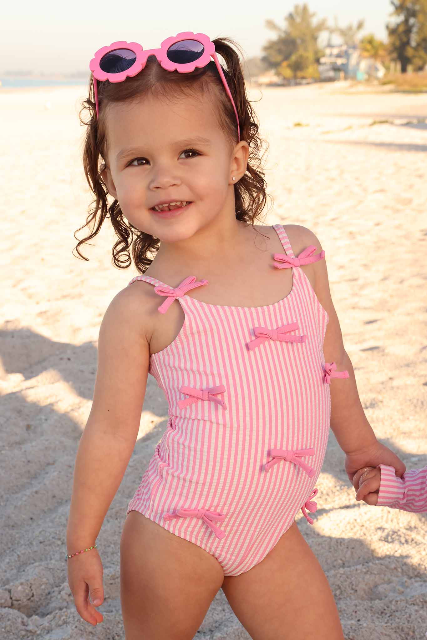 Tiny Bows One Piece | Seersucker Dusty Pink