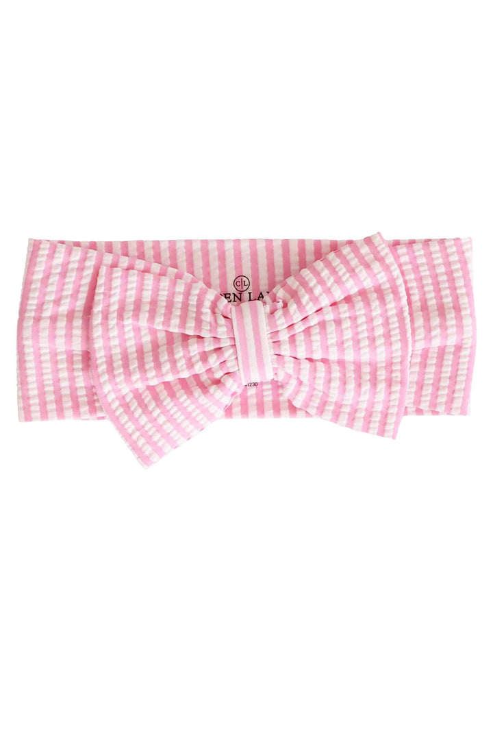 swim bow in seersucker dusty pink for babies