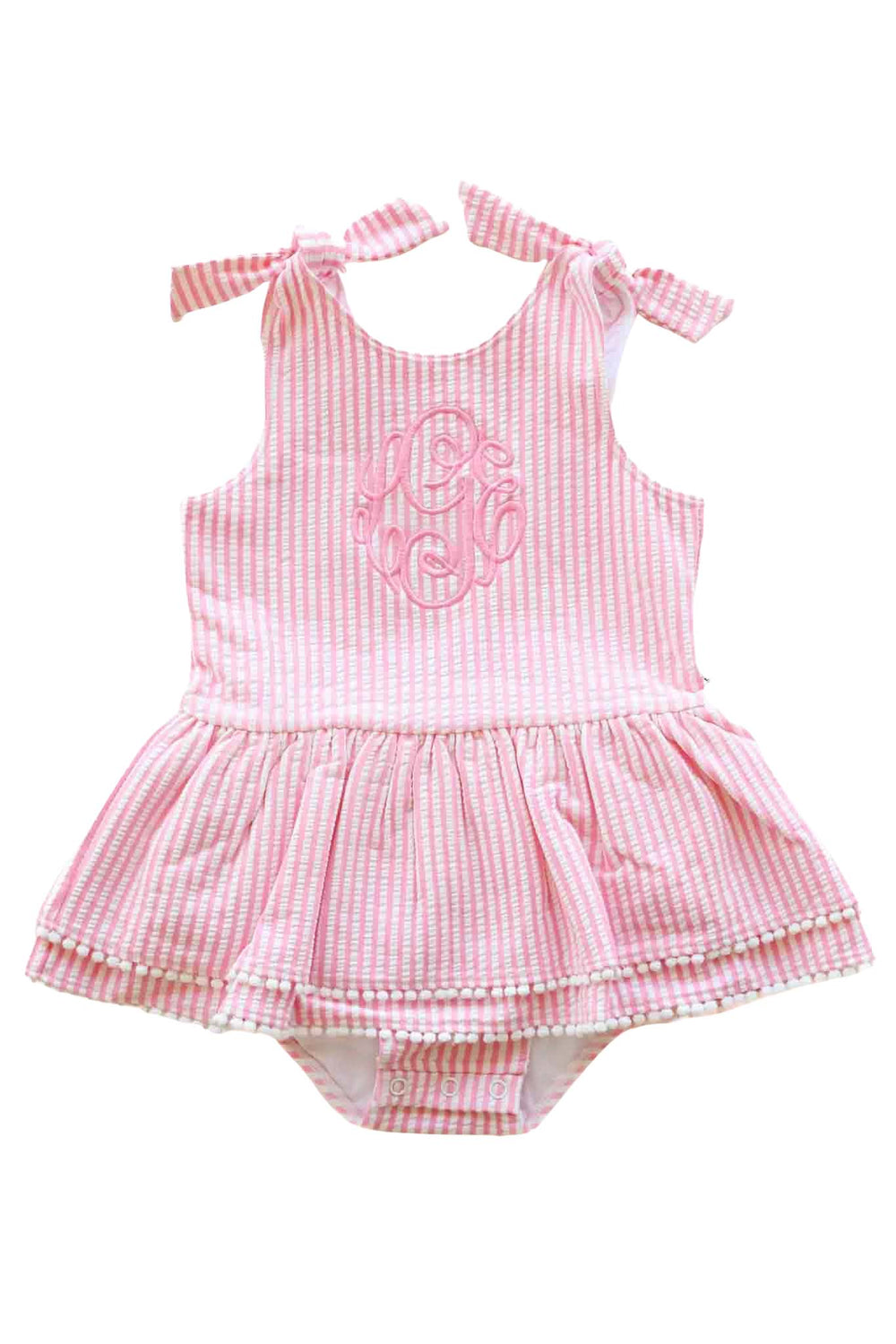 monogrammed pink tiered skirt one piece swimsuit