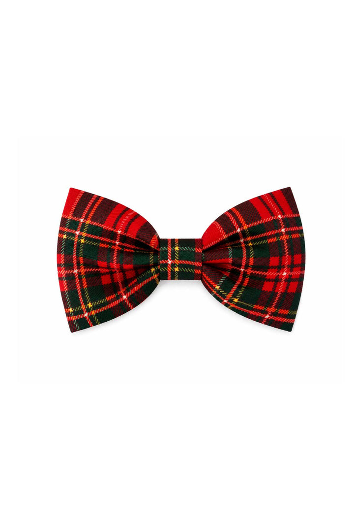 Lane & Leash Plaid Tidings dog bow ties in red tartan plaid, shown in small and large sizes on a white background