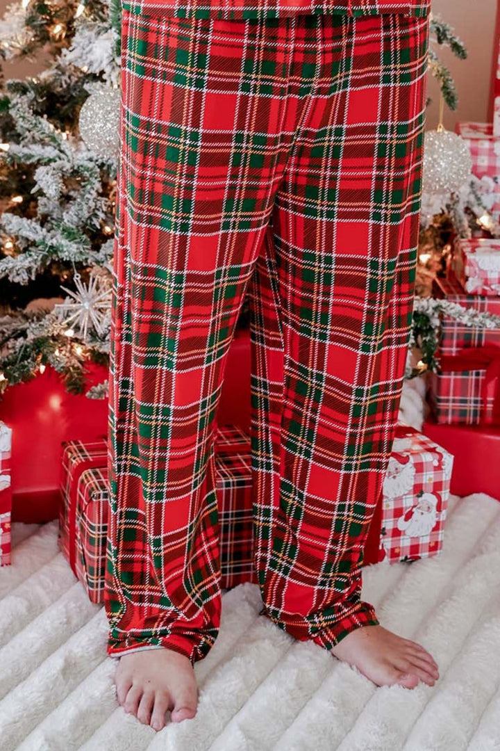 Caden Lane Plaid Tidings adult Christmas lounge pajama pants in classic red and green plaid, perfect for matching family Christmas pajamas and cozy holiday traditions.