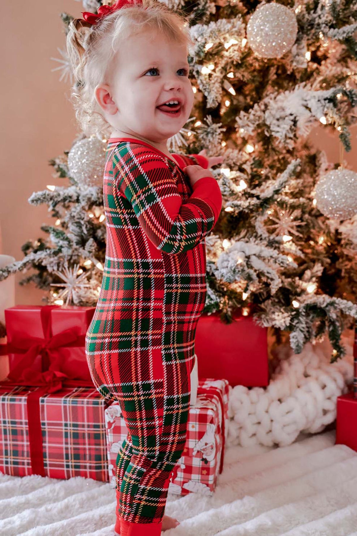 Christmas Bamboo Convertible Zipper Romper | Plaid Tidings