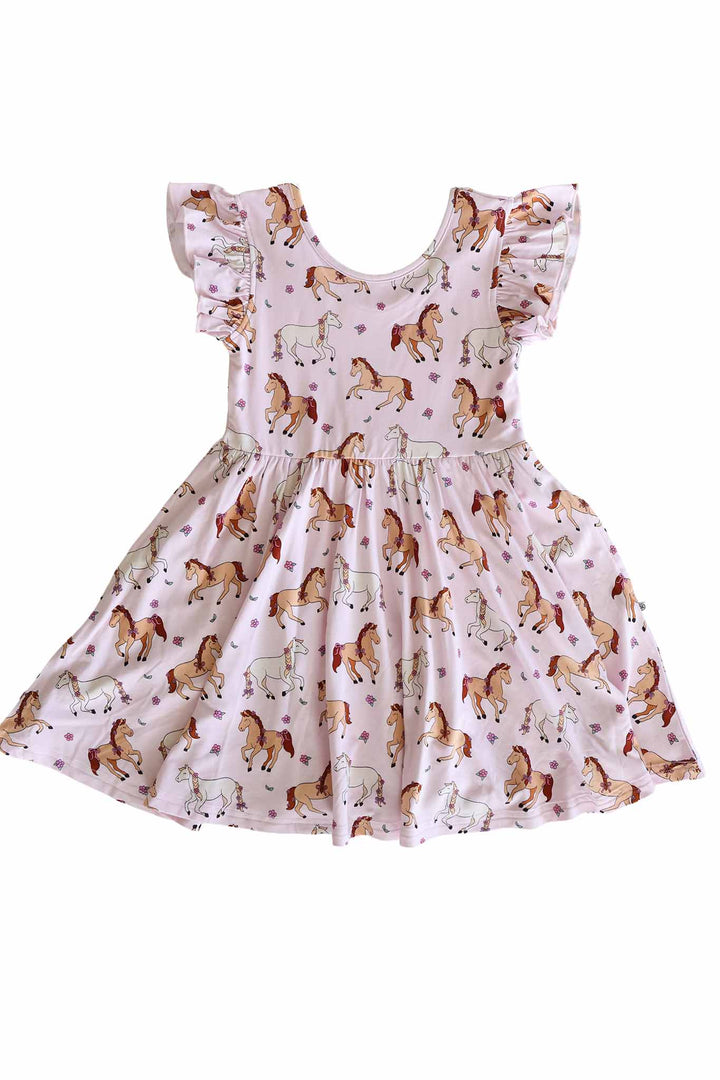 short ruffle sleeve pony club dress for girls 