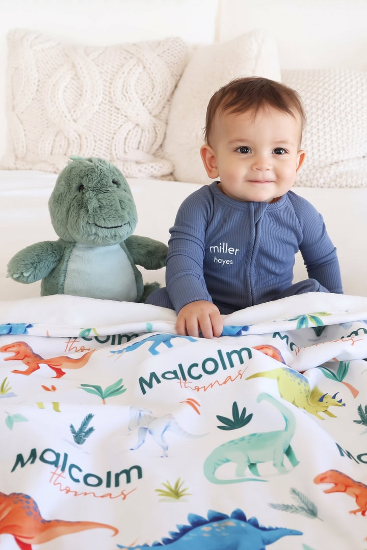 Caden Lane dino personalzied themed blanket