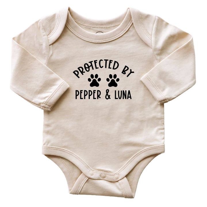 protected by dog long sleeve graphic bodysuit for babies