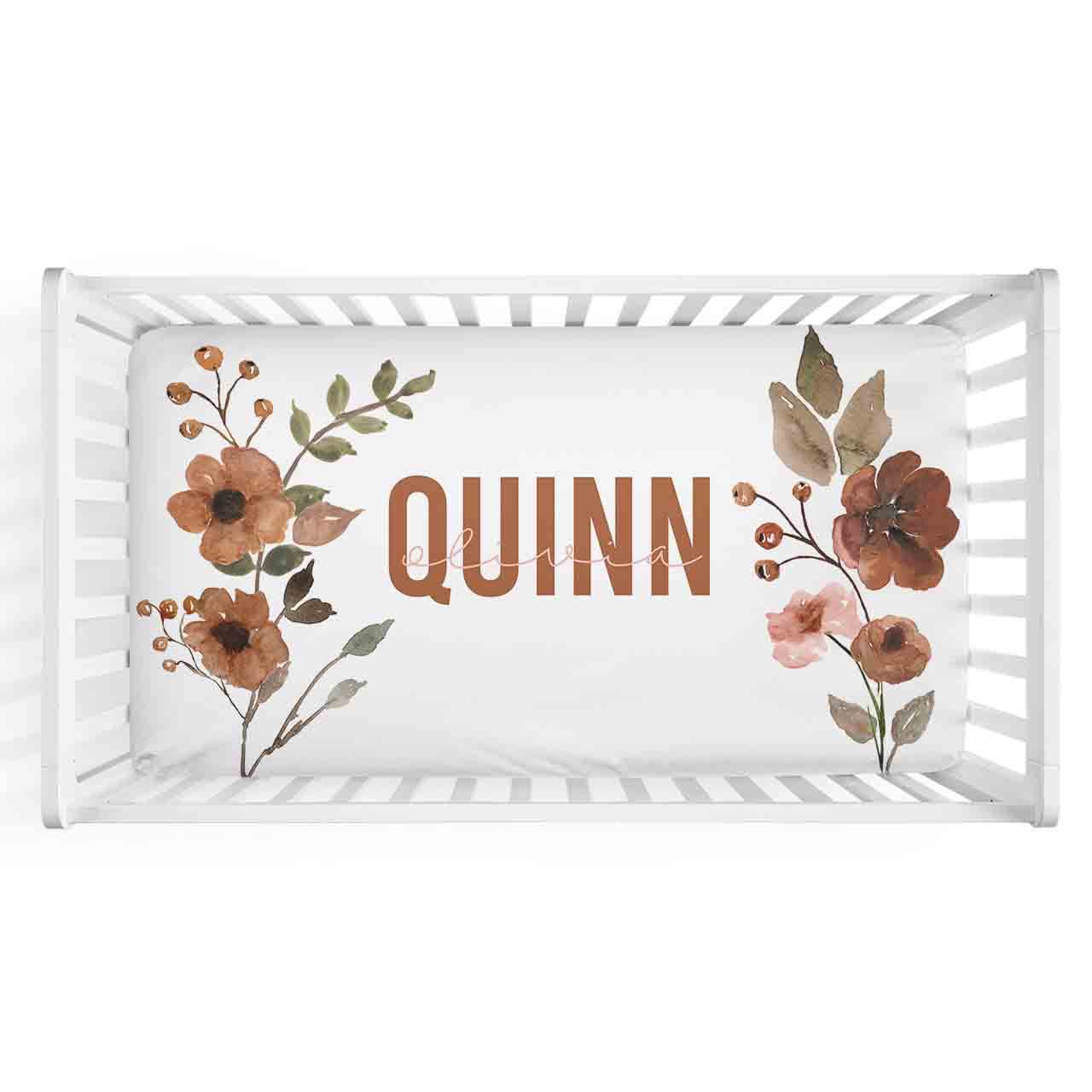 rust floral personalized crib sheet 