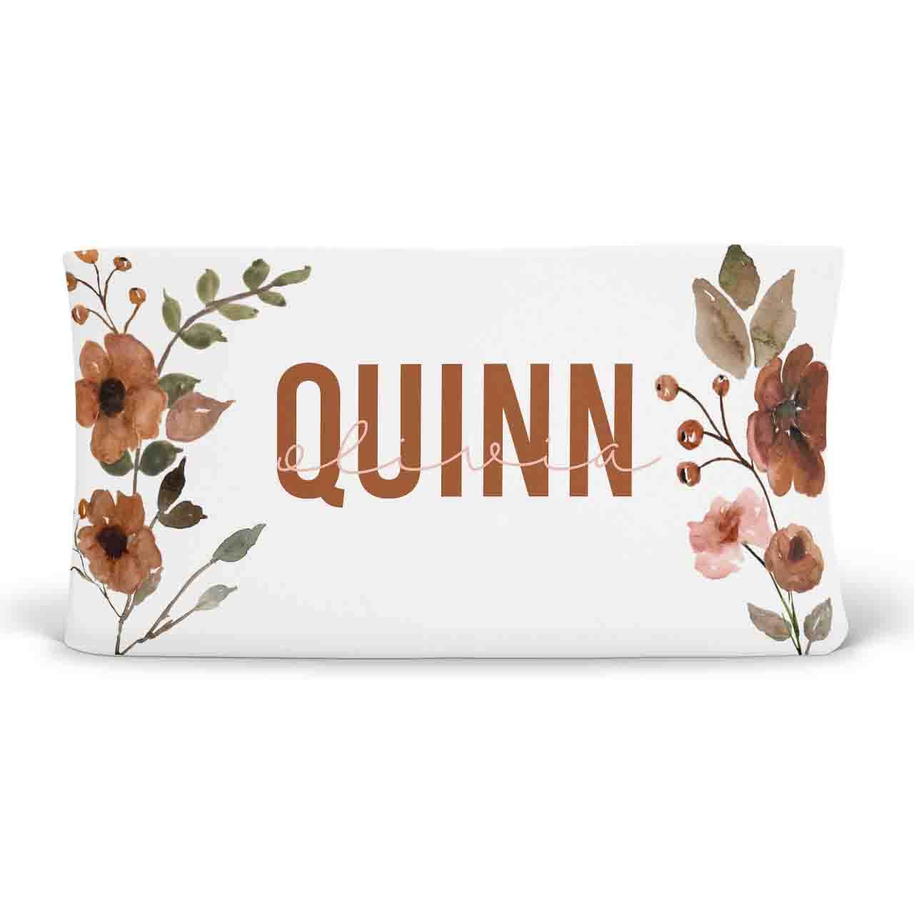 rust floral personalized changing pad cover