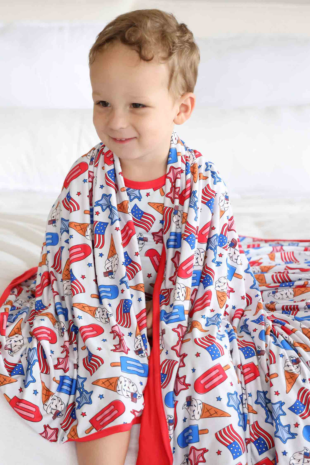 red white and cool double sided bamboo receiving blanket - caden lane 4th of july baby gift