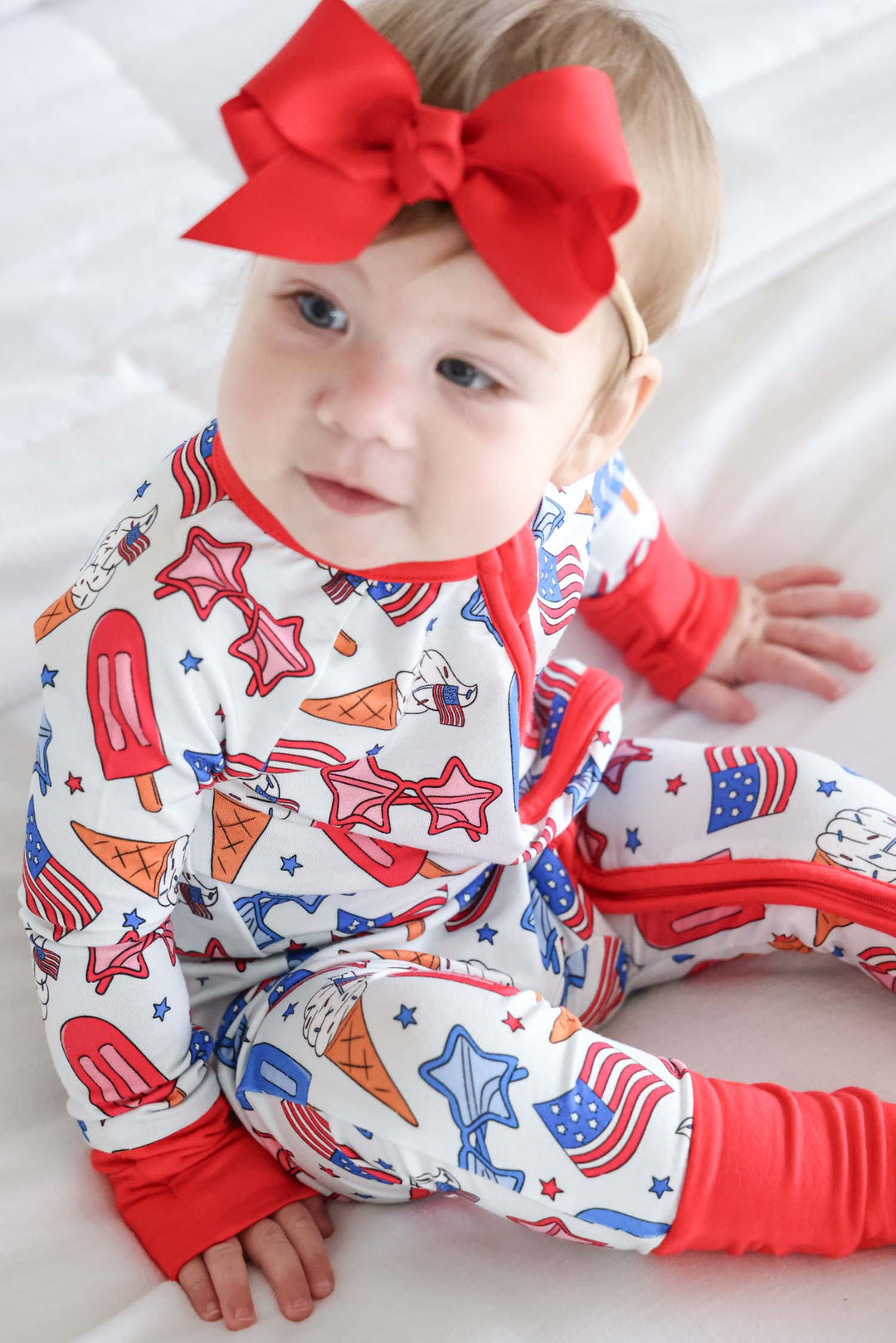 caden lane patriotic candy red ribbon bow headband - red white and cool 4th of july baby girl