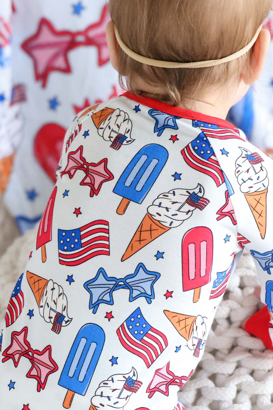 red white and cool bamboo convertible zip romper with snaps - caden lane 4th of july baby