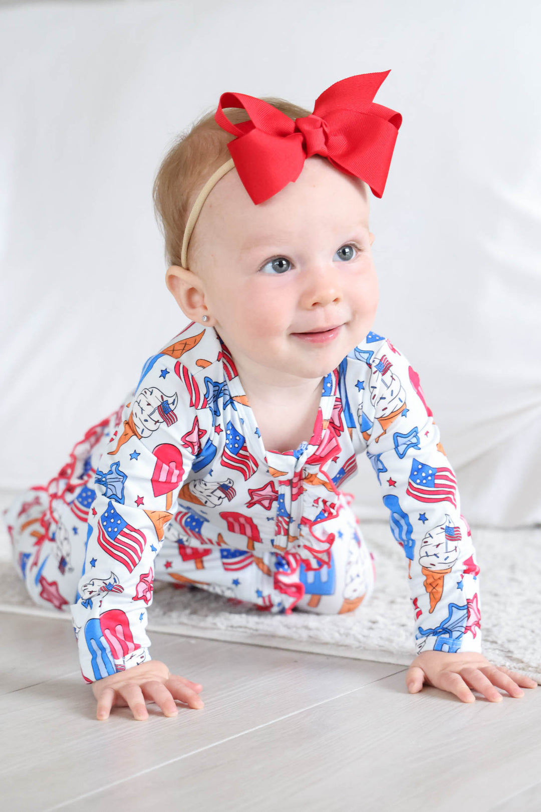 candy red ribbon bow headband - caden lane patriotic baby girl hair accessory