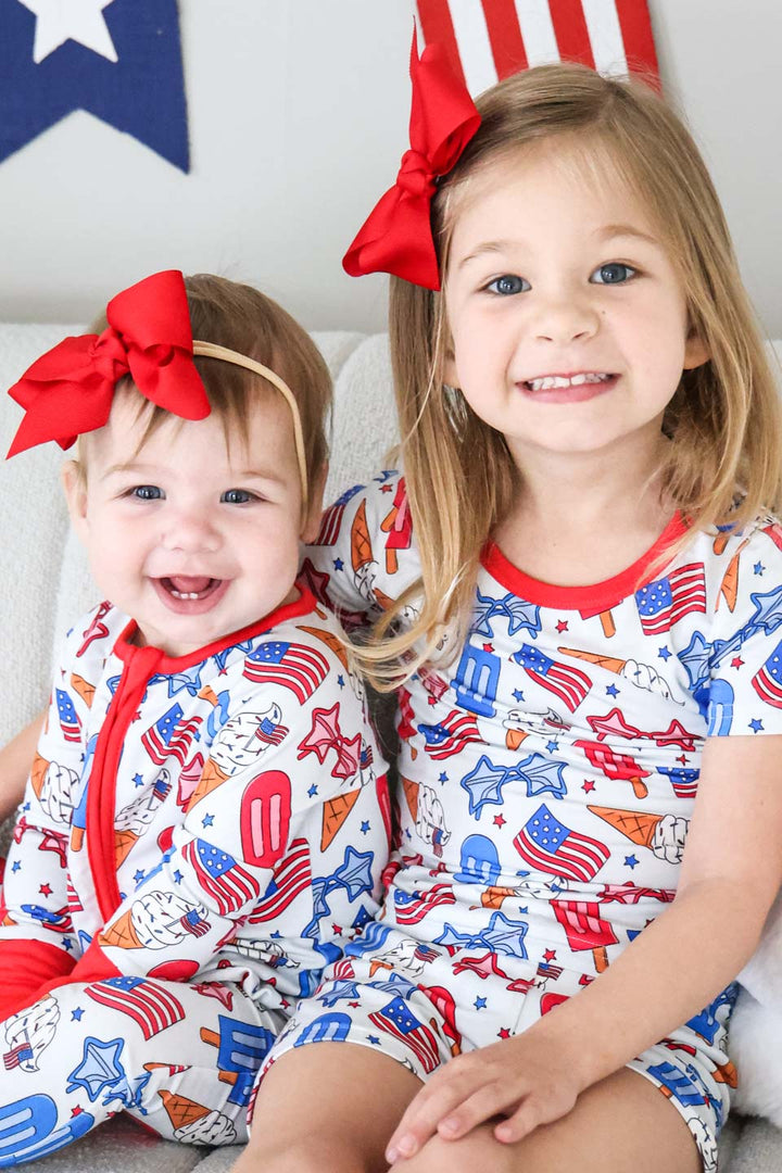 caden lane patriotic convertible zip romper - red white and cool bamboo 4th of july infant romper