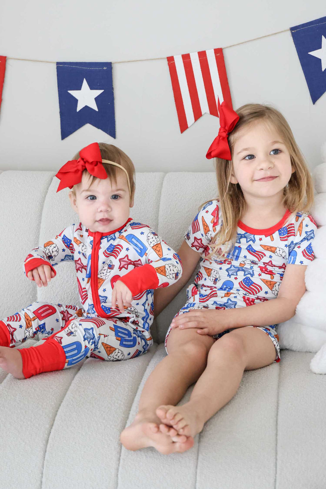 caden lane red white and cool bamboo convertible zip romper - 4th of july patriotic baby outfit