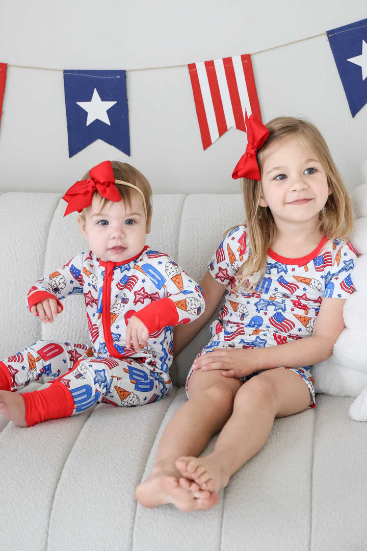caden lane red white and cool bamboo convertible zip romper - 4th of july patriotic baby outfit
