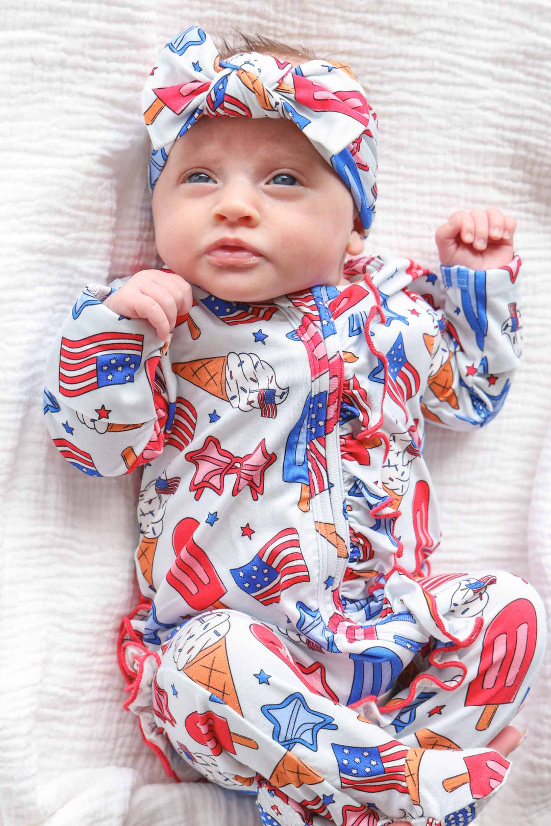 caden lane patriotic knit large bow headwrap in red white and cool - 4th of july baby girl
